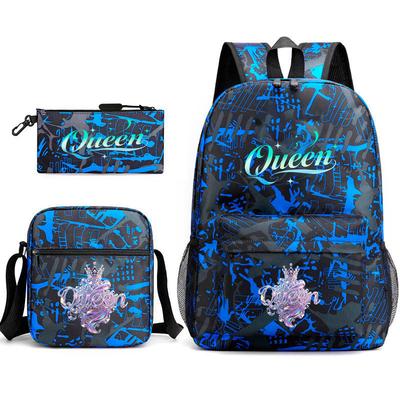 King Queen Backpack Student School Bag Shoulder Bag Pencil Case