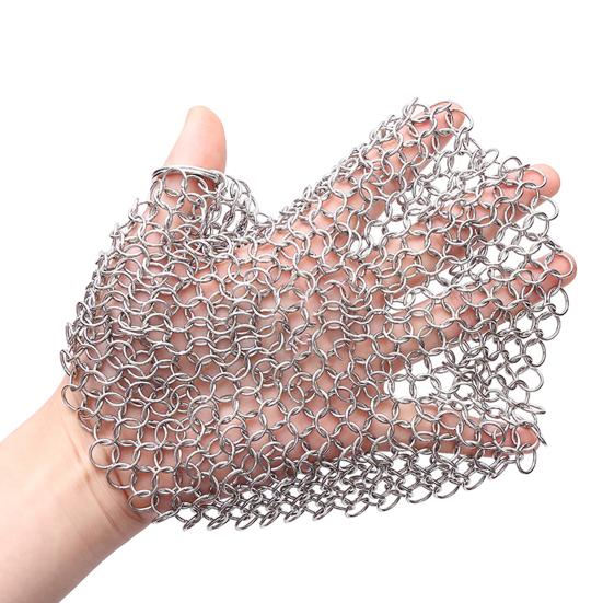 Square Stainless Steel Cast Iron Skillet Cleaner with Hanging Ring Practical Efficient Chainmail Cleaning Scrubber Kitchen Accessories