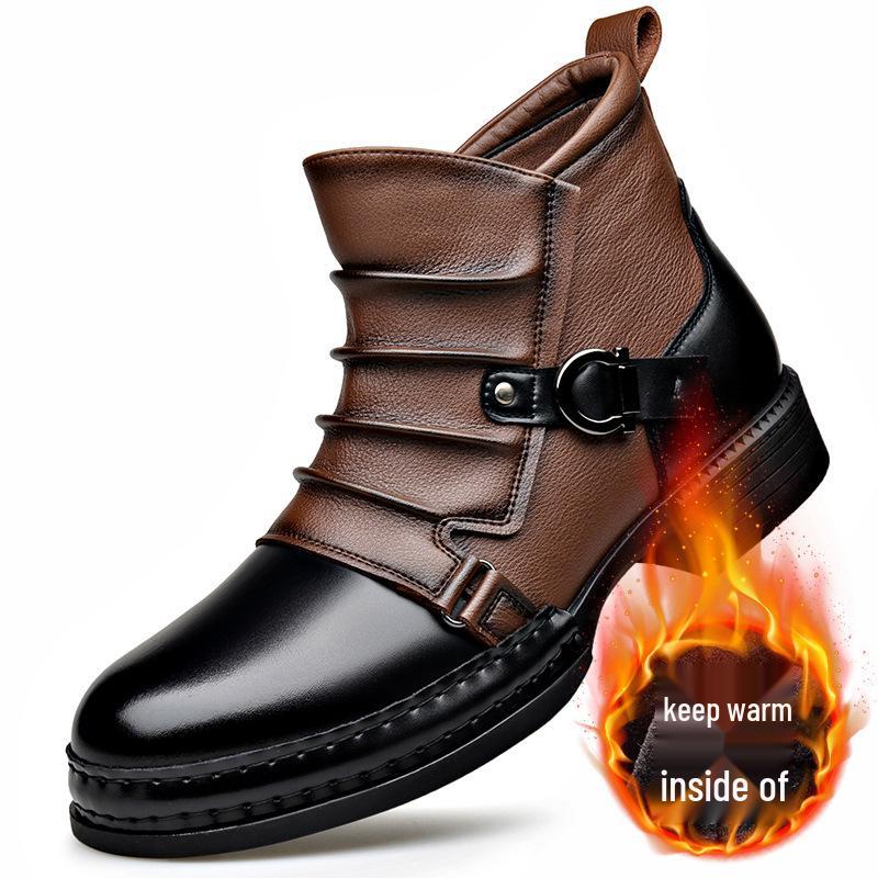 Men's Autumn Retro British Style Martin Boots with Side Zipper and Plush Lining - Short Chelsea Motorcycle Boots