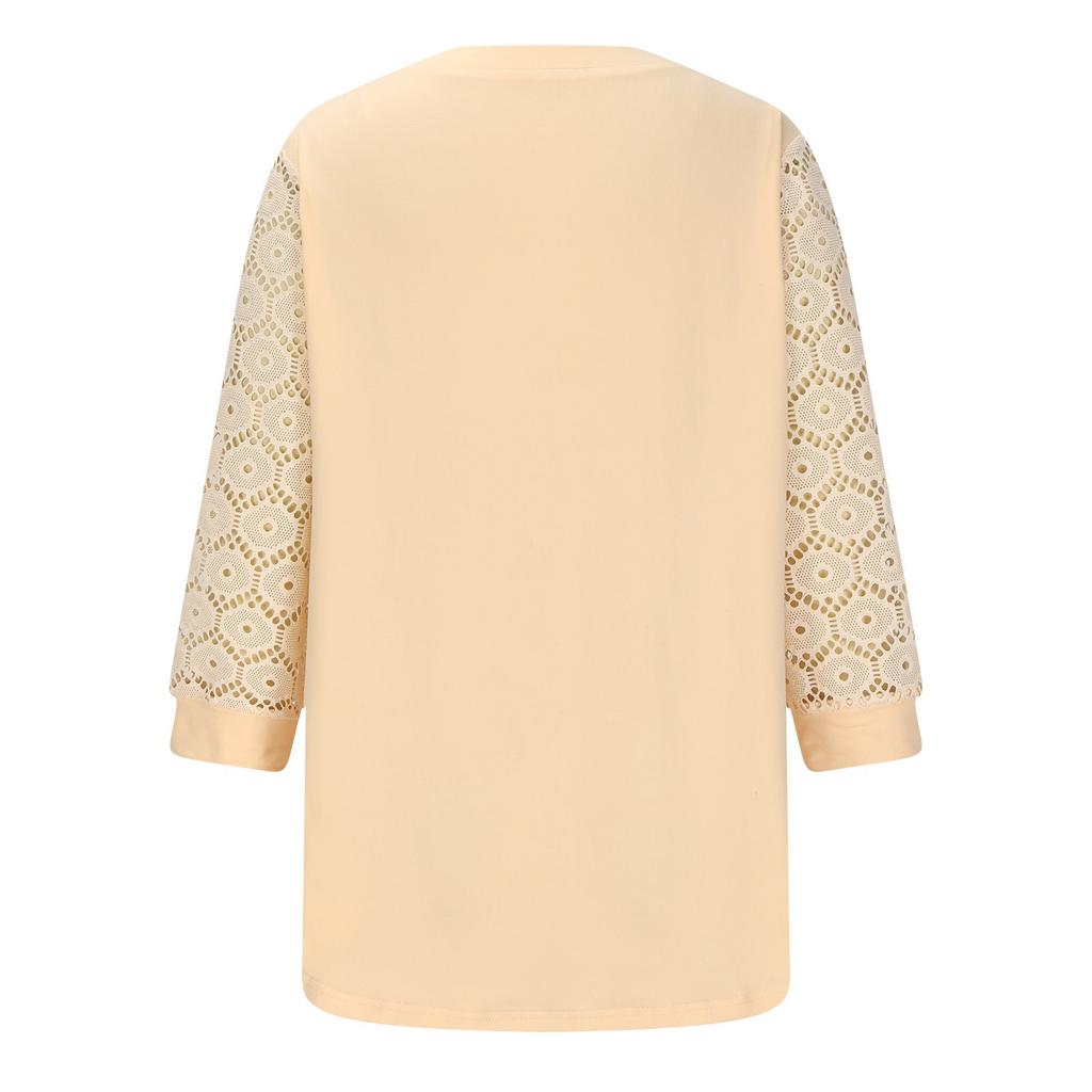 Women's Top 3/4 Sleeve V-neck Color Lace Patchwork Casual Blouses