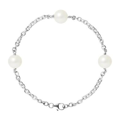 Bracelet - - 3 Freshwater Cultured Pearls 9-10 Mm - 925 Silver - Length 18 Cm - Women
