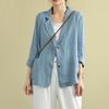 Women Vintage Casual Blazer Jacket Cotton Linen Coat Long Sleeve Lapel Thin Coat with Pockets 2 Buttons