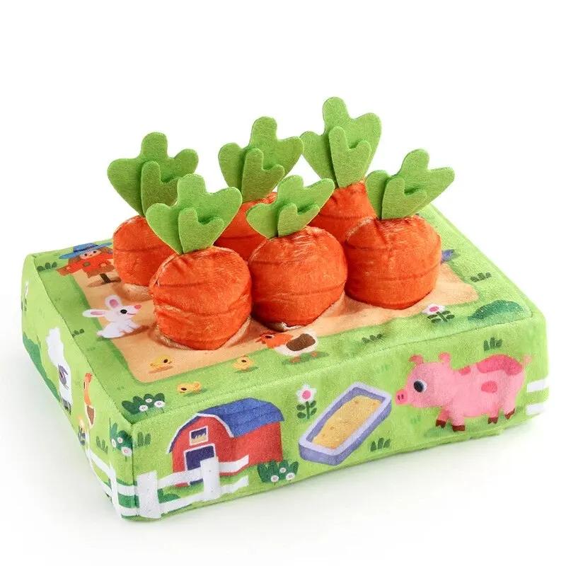 Baby Teether Toys, Chewable Plush Carrot With Rattle Sound, Sensory Learning Toy For Newborns, Montessori Pulling Activity