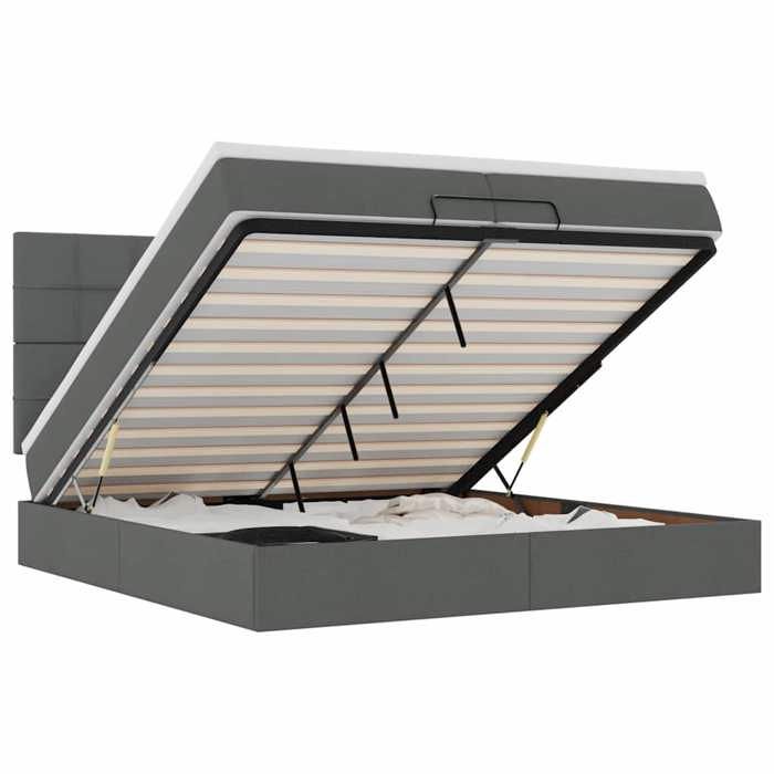 VidaXL Ottoman Bed Frame with Mattress Dark Grey 200x200cm Fabric, Bed Frame, Upholstered Bed Frame, Bed Frame 3314032