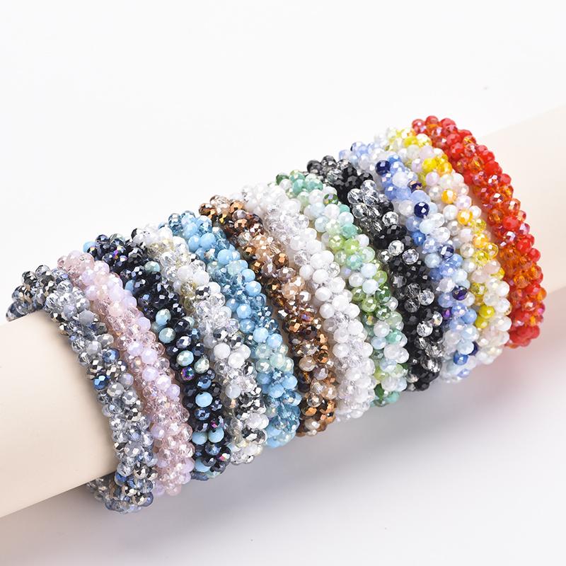 Multicolor Boho Elastic Bracelet Bangle For Women Vintage Rope Weave Handmade Glass Crystal Beads Stretch Bracelets Zircon Gift