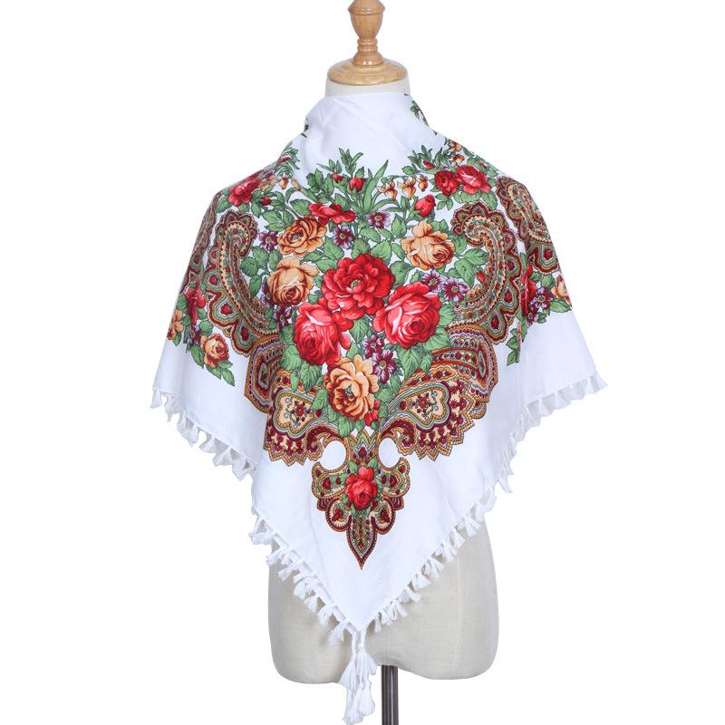 Vintage Print Cotton Headscarf for Women - Ethnic Style Spring/Summer Wrap, Shawl, Triangle, 90cm Square