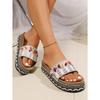 Fashionable Vintage Ethnic Diamond-Face Chunky-Sole Slippers Large Size Outdoor Beach Cork Slippers