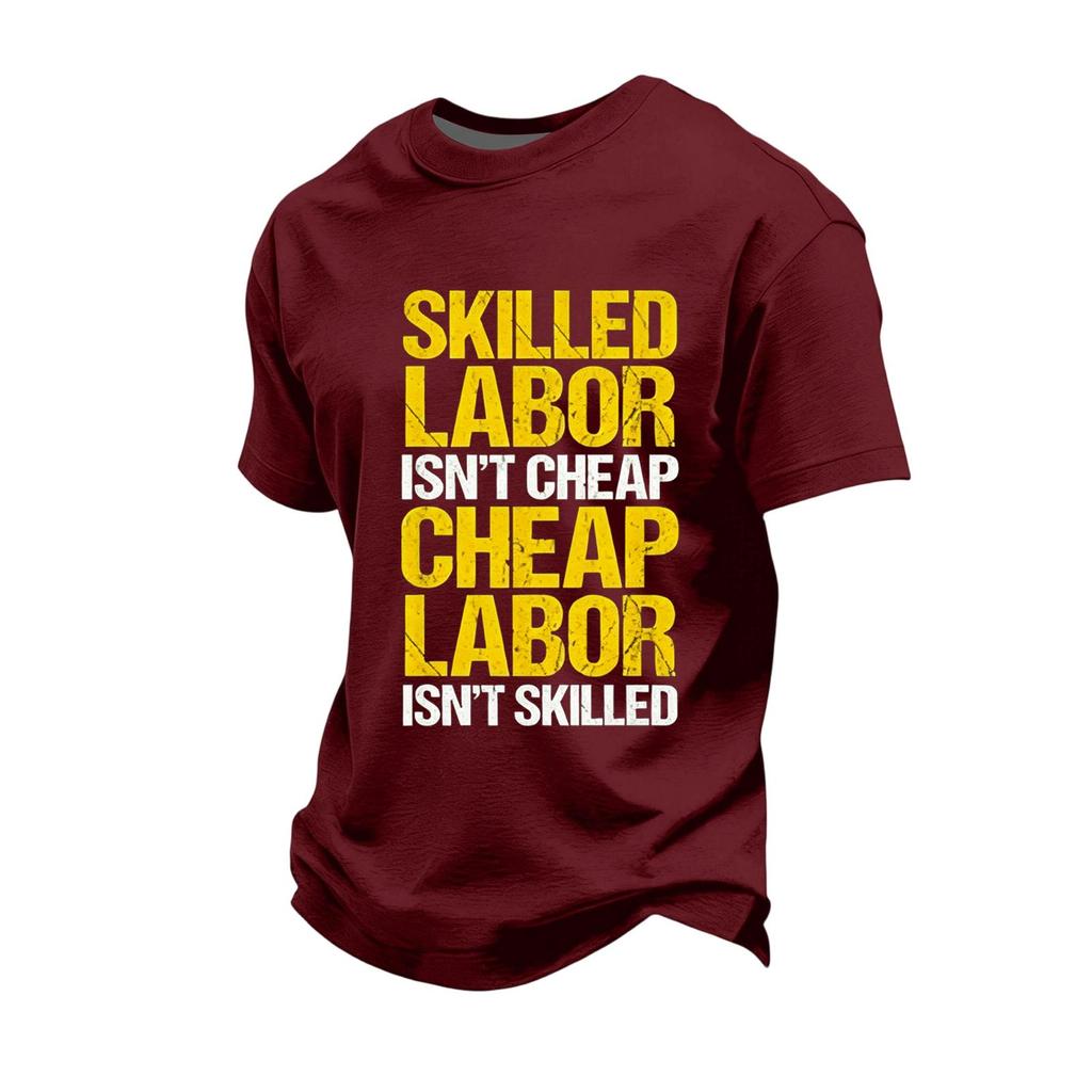 Men's Casual Loose Fit Short Sleeve T-Shirt Labor Day Graphic Printed Crew Neck Comfortable Workwear Top