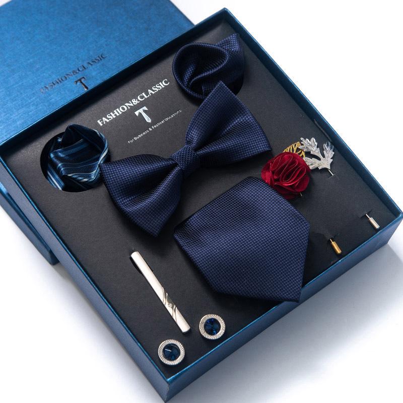 Men's 8-Piece Formal Accessory Set: Bow Tie, Corsage, Brooch, Cufflinks for Weddings.
