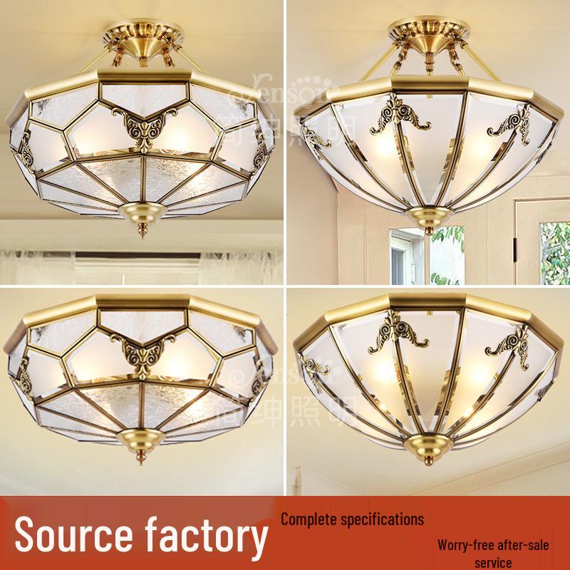 European All-Copper Ceiling Light for Bedroom, Living Room, Foyer, Balcony, or Aisle - Simple, Warm, and Romantic Design