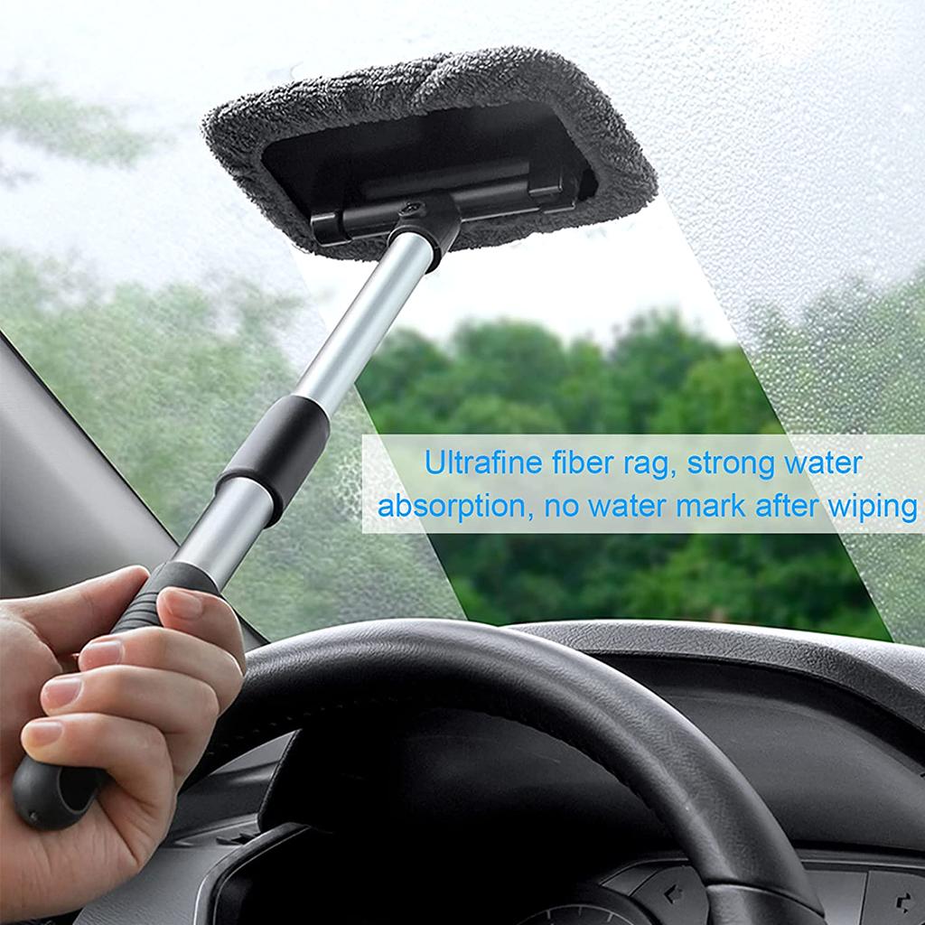 Kartáč na čištění oken auta, nástroj na čištění čelního skla uvnitř interiéru, stěrač skla s teleskopickou rukojetí, autopříslušenství