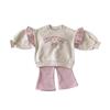 Trendy Spring & Autumn Girls' Lace Bow Cartoon Two-Piece Set