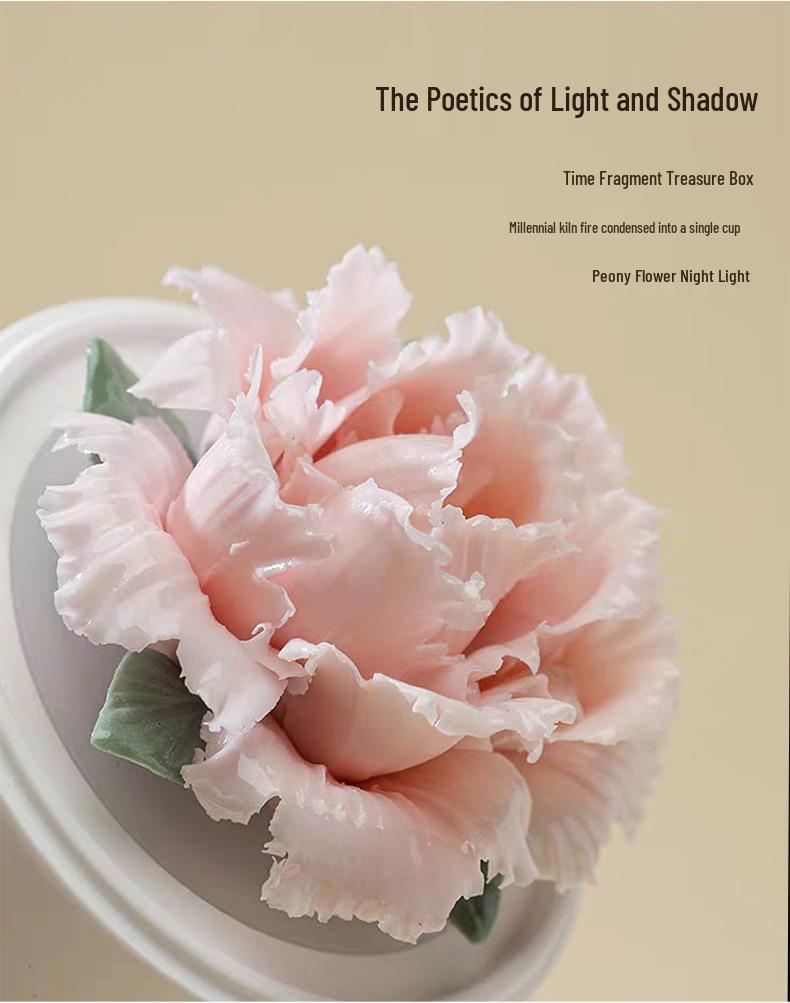 Porcelain Peony Eternal Flower Night Light Ornament with Aromatherapy