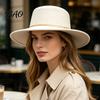 Travel Vacation Fashion Hat Retro Flat Top Hat, Wool Felt Pork Pie Bowler with Elegant Metal Ring, Wide Brim Trilby for Women Men Autumn Winter