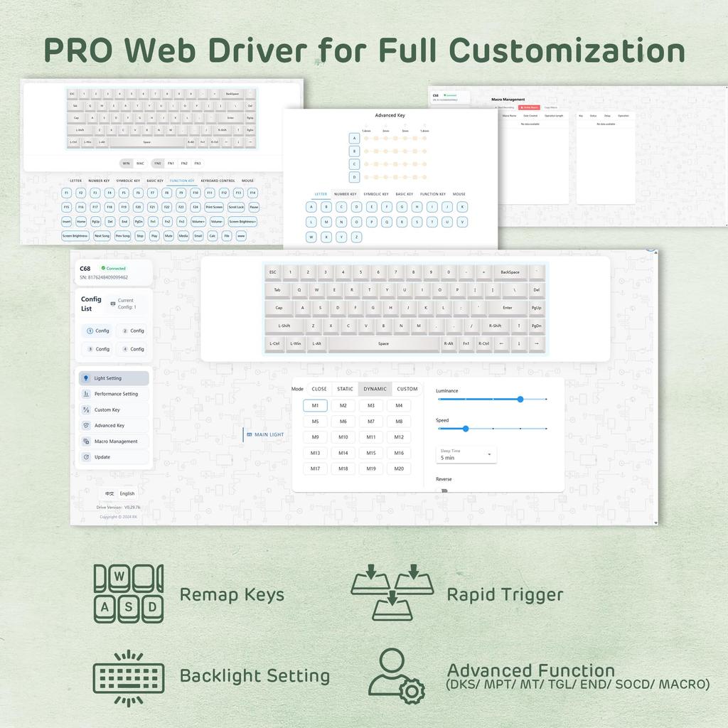 RK ROYAL KLUDGE C68 Hall Effect Mechanical Gaming HE Magnetic Wired RGB Rapid Adjustable 8K Polling Pro Web Mac Win Keyboard, 65% Switches, Keyboard,