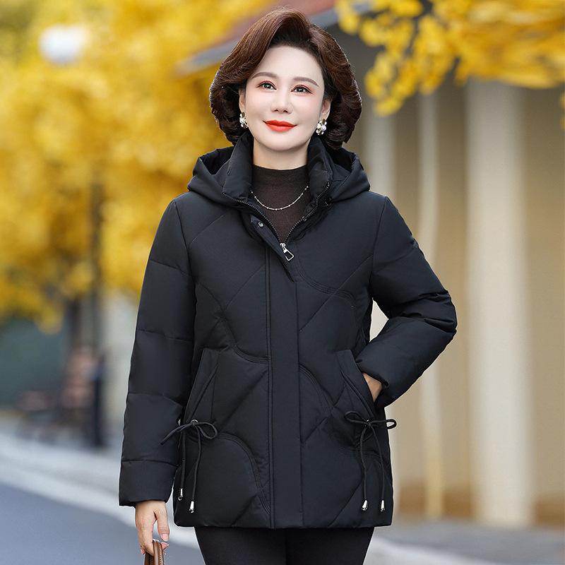 Down jacket women's mid-length winter new white duck down thickened loose middle-aged and elderly mother's jacket