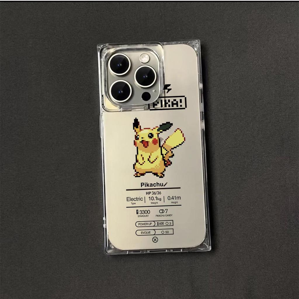 Clear Square Back Tube Case Protection For iPhone 12 13 16 ProMax 15 Plus 11 14 Pro Max Anti-Oxygen,Cute Pikachu Pattern Casing