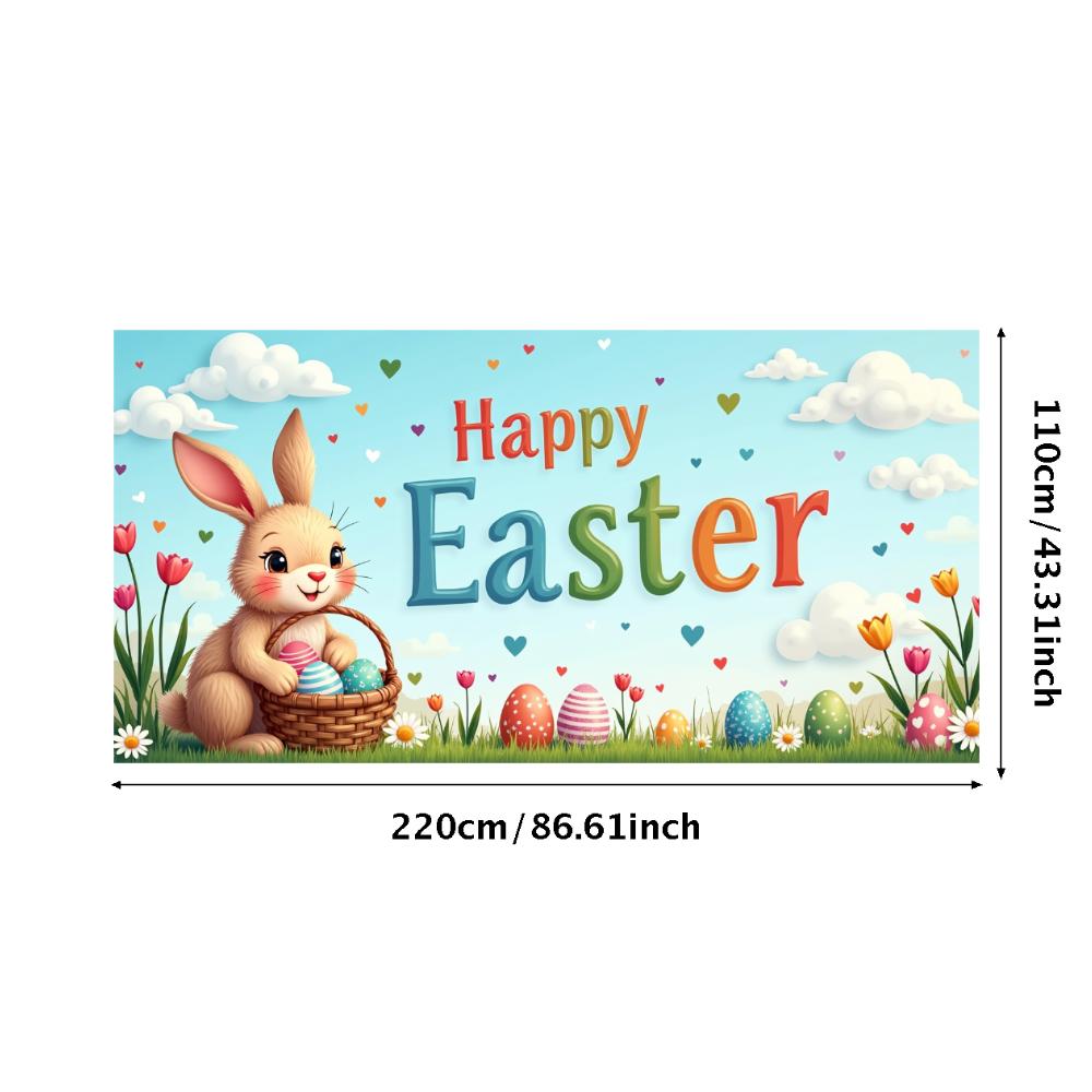 Happy Easter Banner Bunny Ears With Colorful Eggs Butterflies Backdrop Decorations Spring Celebration Background Party Supplies