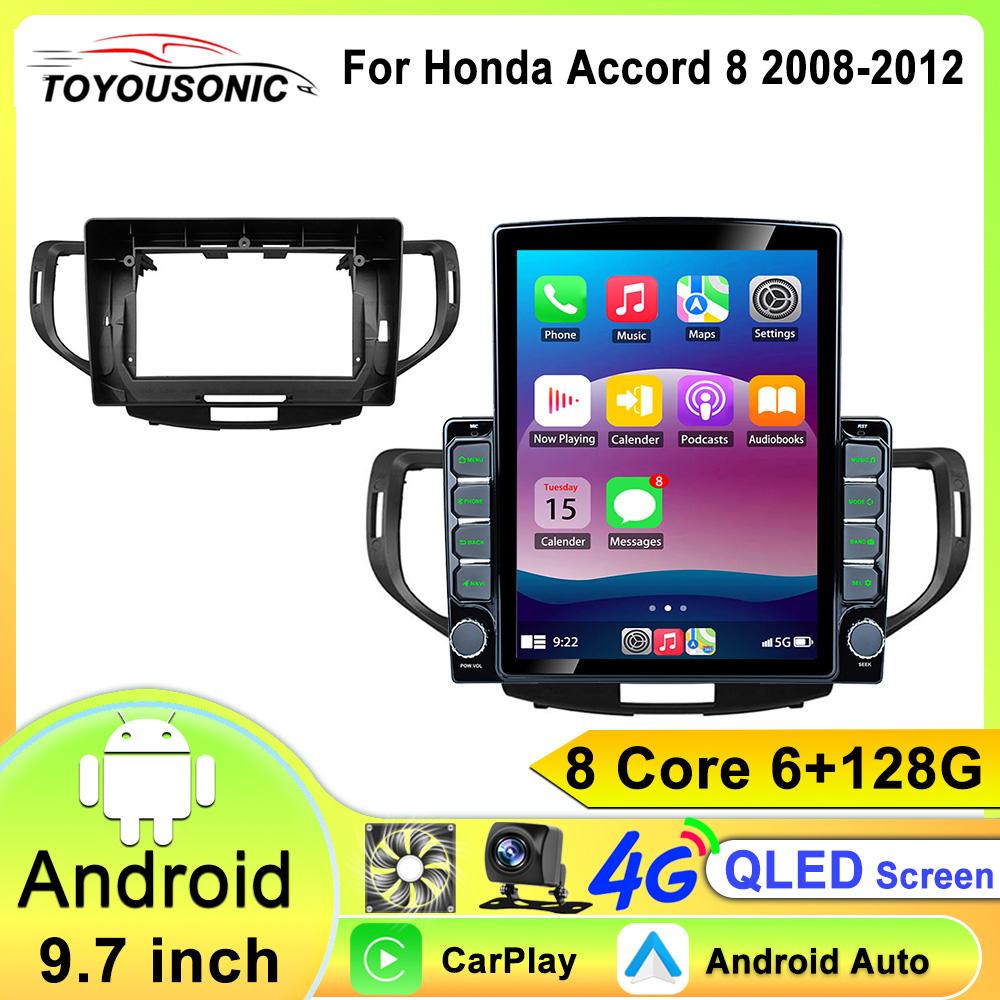 Para Honda Accord 8 2008 - 2012 Carplay Auto 4G + WIFI GPS Radio de coche Navegación Reproductor de vídeo multimedia Estéreo BT Android 13