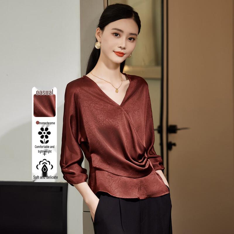 Women s Satin-Look V-Neck Long Sleeve Blouse XL