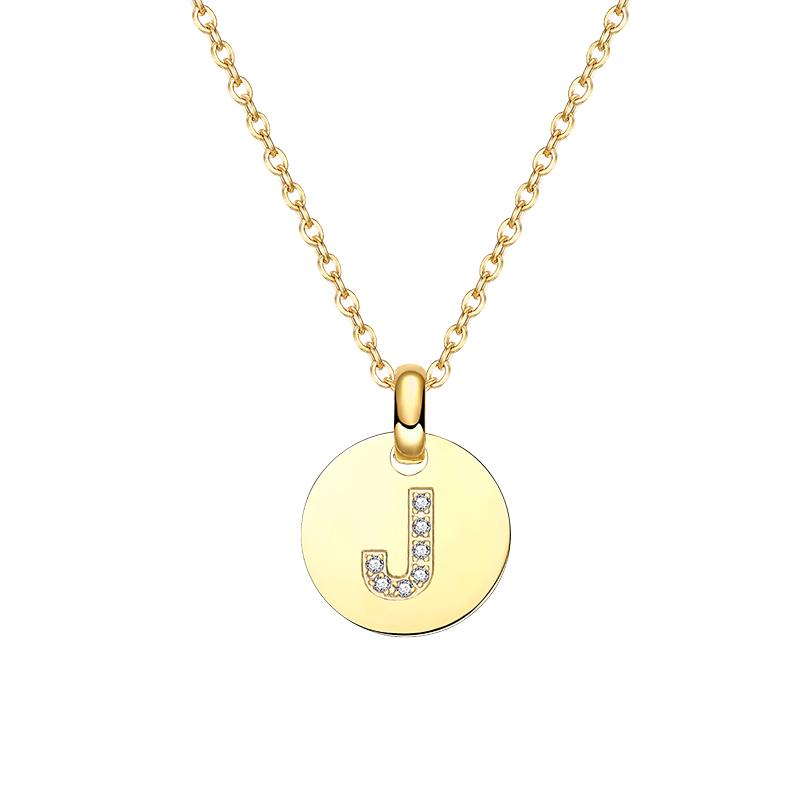 Round 14K Gold Plated Cubic Zirconia Initial Necklace A-Z Letter Dainty Pendant Necklaces for Women