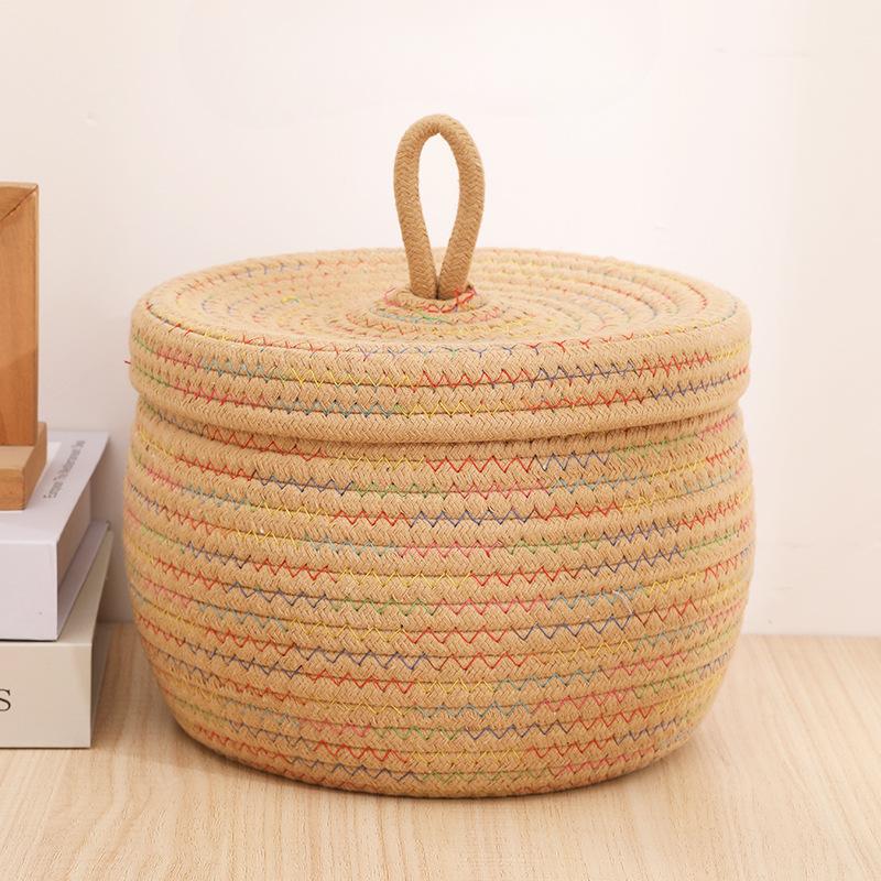 Home Desktop Miscellaneous Storage Basket Multi-purpose Hand Woven Cotton Rope Material Snacks Cosmetics Stationery Storage Box