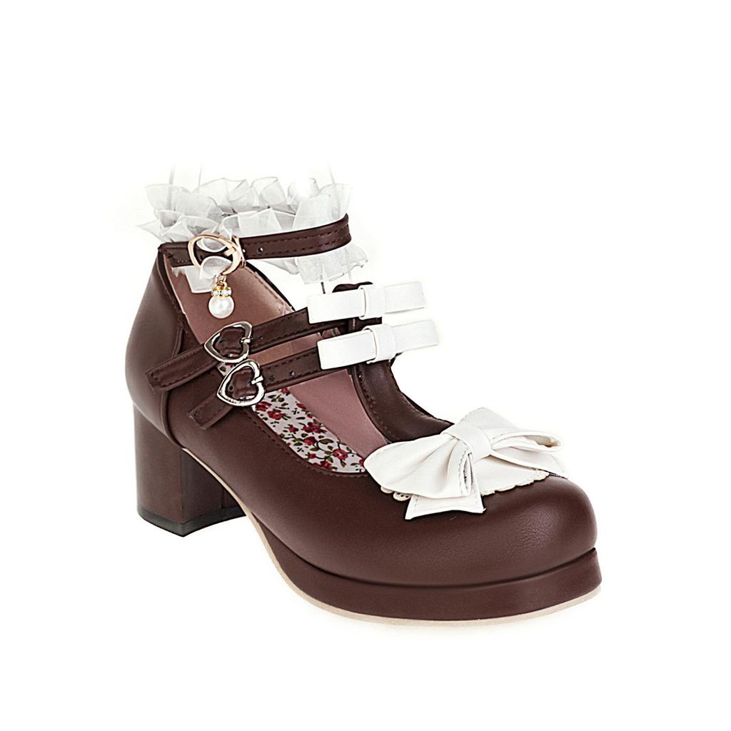 New Medium Heel Thick Heel Sweet Bow with Light Mouth Single Shoes T-shaped Shoes Parent-child Shoes