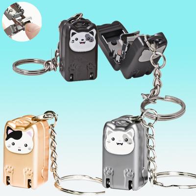 BEPAN 1pcs Exquisite Suitcase Foldable Nail Clipper Stainless Steel Cat Keychain Rotary Toenail & Fingernail Manicure Trimmer