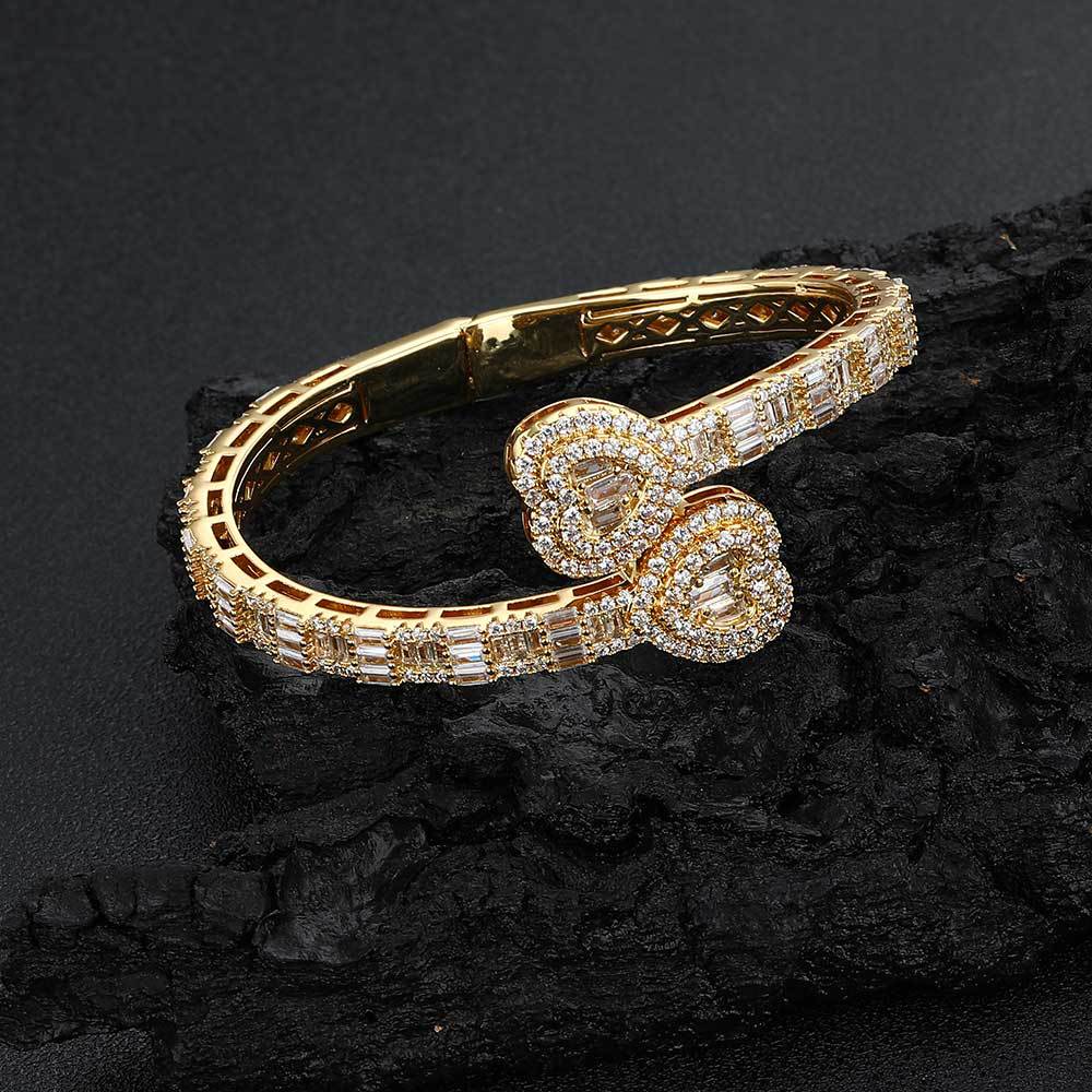 VEROMCA New Arrival Punk Style Hip Hop Bangle New Heart Shaped Zircon Fashion Jewelry Bracelet золотой
