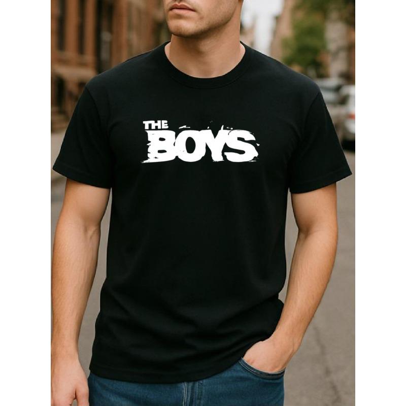 

European Size Boy Letter Print T-Shirt | Easy and Elegant, Suitable for Daily and Home Wear, Men S Casual Top with Crew Neck and Regular Sleeve 4XL чорний