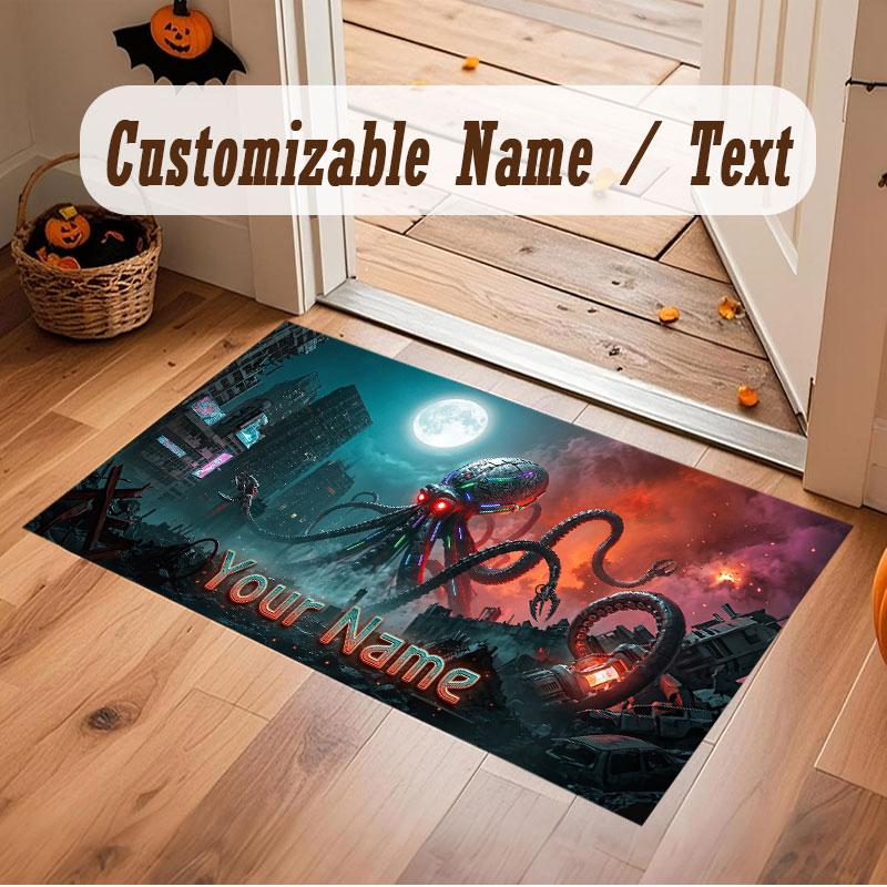 Space Cosmic Theme Crystal Velvet Floor Rug Personalized Custom Name Text Warm Carpet Home Decoration