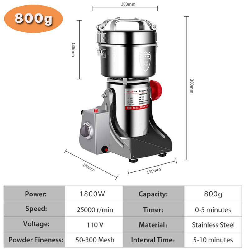 800g/2000g/2500g Electric Grain Grinder Mill, Stainless Steel Spice Herb Mill Dry Food Grinder for Coffee Nut Cereal Corn Seeds