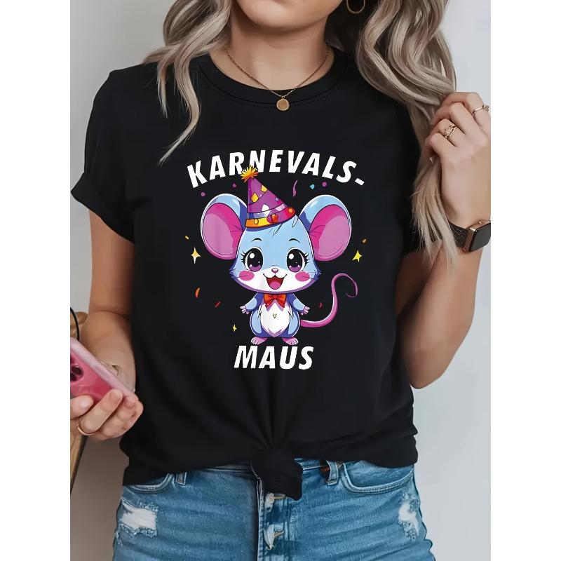 

European sizes Women s German Carnival Mouse T-Shirt - Karnevals-Maus Party Top with Cute Print 4XL