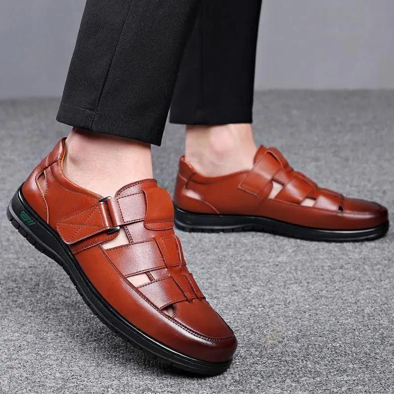 Καλοκαιρινά Δερμάτινα Παπούτσια Ανδρικά Business Casual Forma Wear Ψηλά Τακούνια Μαλακή Σόλα Αντιολισθητικά Καλοκαιρινά Σανδάλια Μαύρα Δερμάτινα Παπούτσια