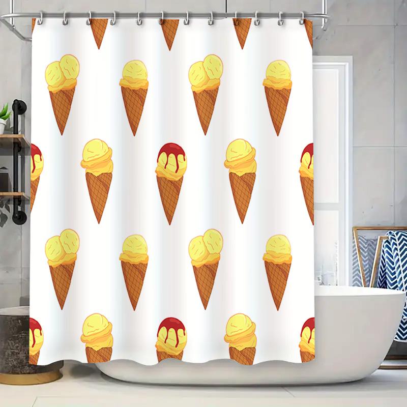 

Ice Cream Cone Shower Curtain White Fabric Printed Decor For Bathroom Yellow Ice Cream Sweet Treats Pattern Wall Hanging Home De W60H190(CM)-1 Pcs