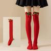 Women with Bow Accent for Women Girls Christmas Socks Knee-High Over-the-Knee Elegant Red & Green Striped Long Socks