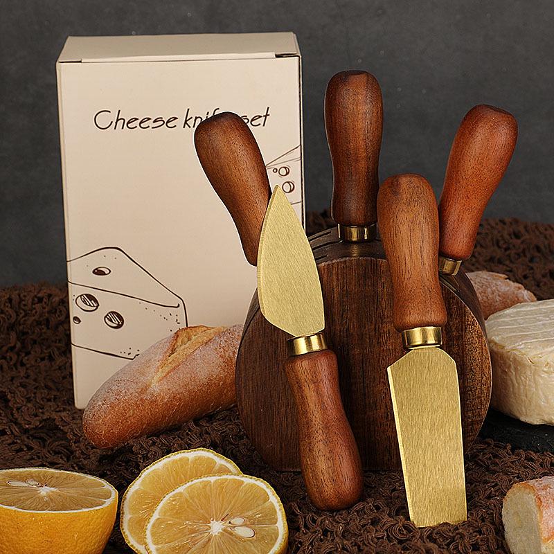 Rosenholz 5-teiliges Käsemesser-Set - Edelstahl Butter- und Käsemesser mit Halter