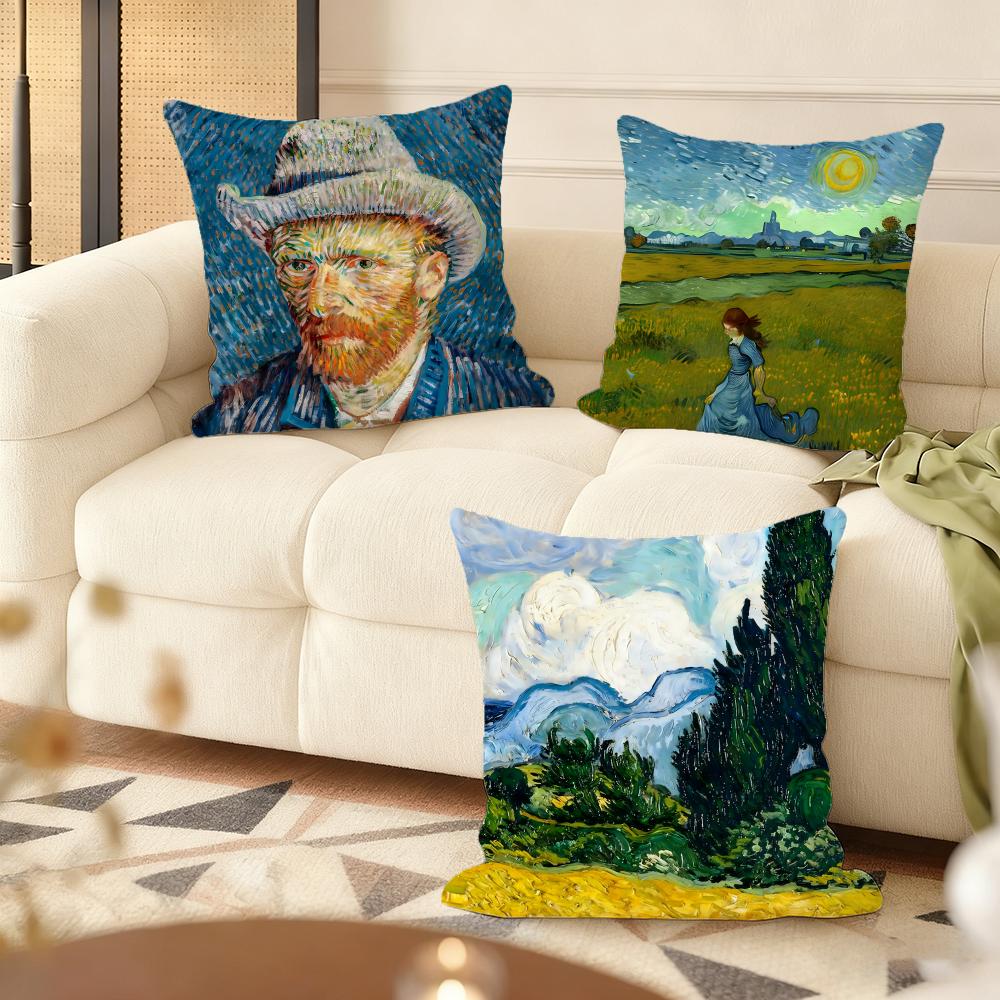 Van Gogh Oil Painting Cushion Cover Soft Short Plush Pillow Cover Smooth Cozy Texture Aesthetic Cushion Case Home Decor