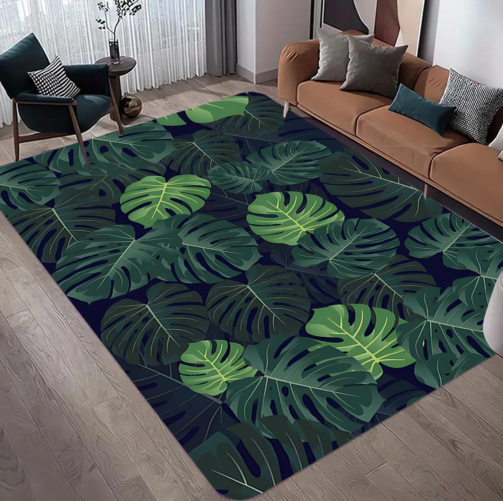 Monstera Leaf Pattern Rug Modern Botanical Design Home Decor Carpet Soft Non-Slip Floor Mat for Living Room Bedroom Hallway