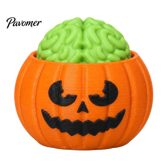 3D Printed Novelty Gift Halloween Pumpkin Stress Relief Toy, Sensory Fidget Realistic PLA Material Toy Soft Rebound Brain Shape Squeeze for