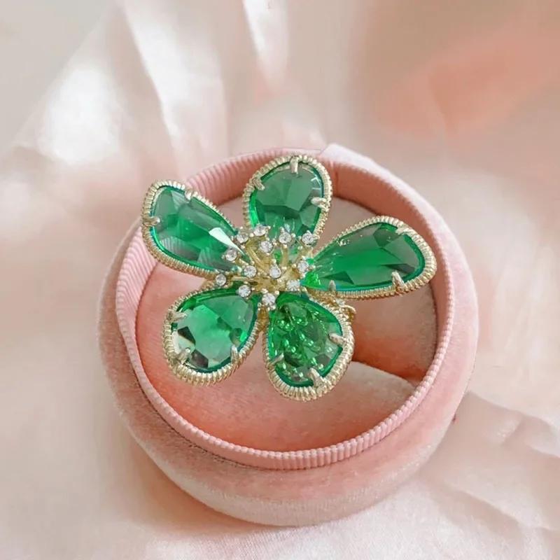 Luxus Kristall Blume Großer Offener Ring für Damen Trendiger Modischer Party Sommerurlaub Statement Schmuck