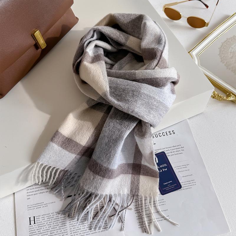 Wollschal für Damen, Herbst/Winter, Vintage-Preppy-Stil, kariert, Wickelschal, Pashmina Mujer Femme Foulard Bufanda Schal Stola