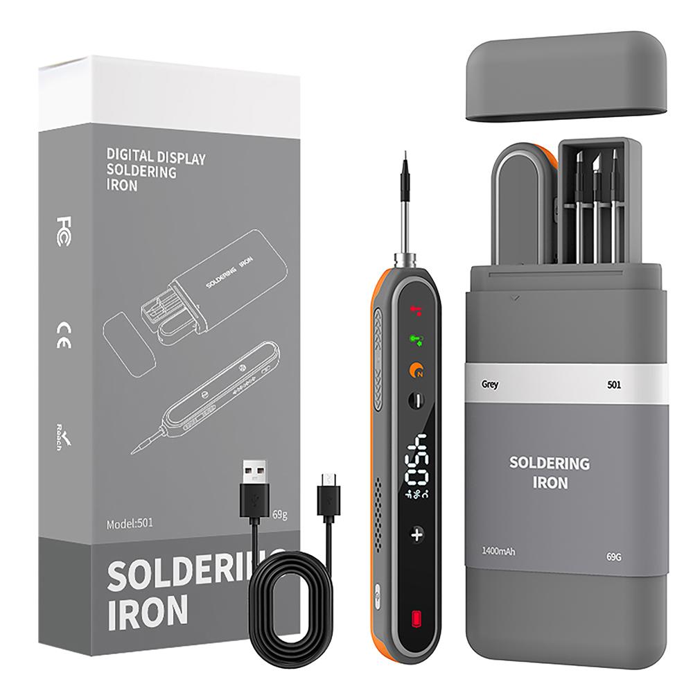 

8-15W USB Digital Smart Soldering Iron with Type-C Port and Wireless Temperature Control Mini Soldering Iron Kit 180~450℃ сірий колір