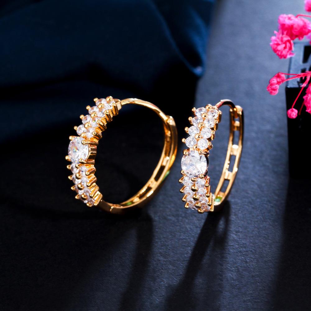 Fashion Brass Cubic Zircon Stone Small Round Circular White Gold Plated Hoop Earrings for Women Wedding Party Shiny Jewelry