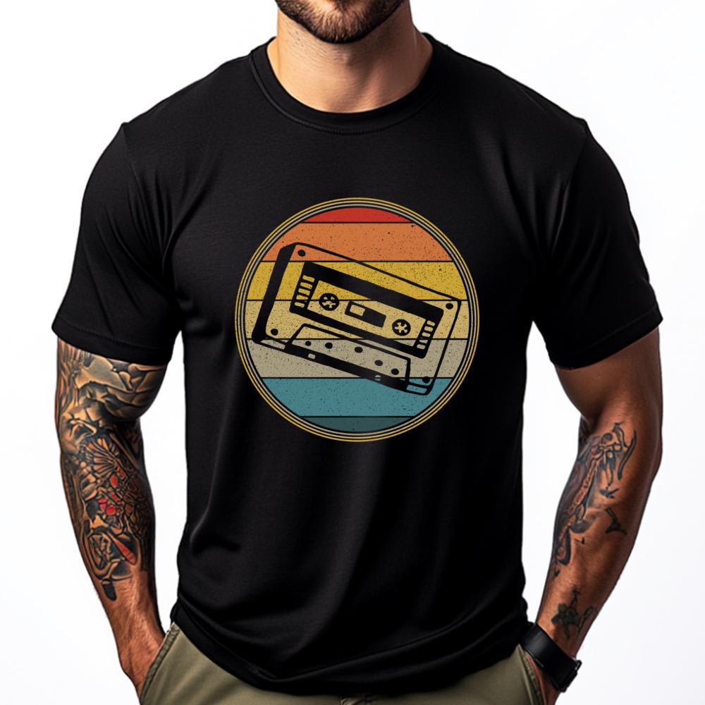 

Retro Mixtape Sunset Cassette Red And Black Graphic T Shirt Luxury Designer Korean Mens Shirts Graphic Tee - Men s Summer Cot... S разноцветный
