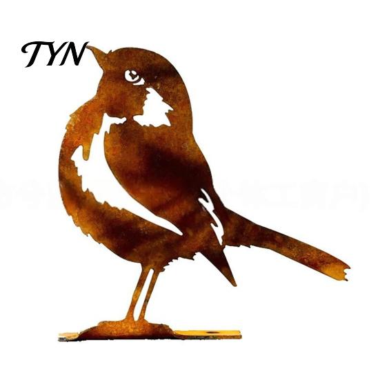 Vintage Garden Stake Ornament Distressed Rustic Bird Figurine, Rusty Metal Silhouette Ornaments, Retro Yard Art Decor Statue for Patio Lawn Farmhouse
