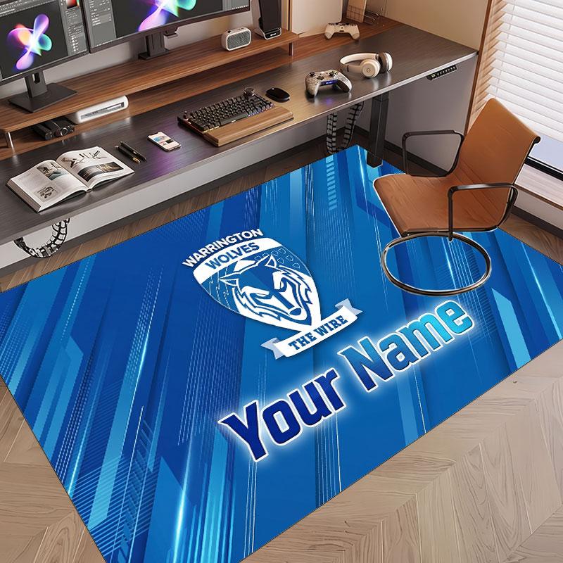 Custom Rug Warrington Wolves Pattern Print Name Text Soft Non‑Slip Floor Carpet for Home Indoor Decoration