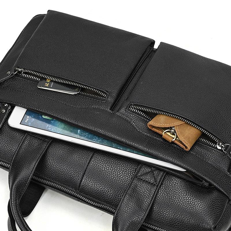 Genuine Leather Men's Fashionable Briefcase, Simple Business Handbag, Cowhide Computer Bag, One Shoulder Popular Commuting Bag