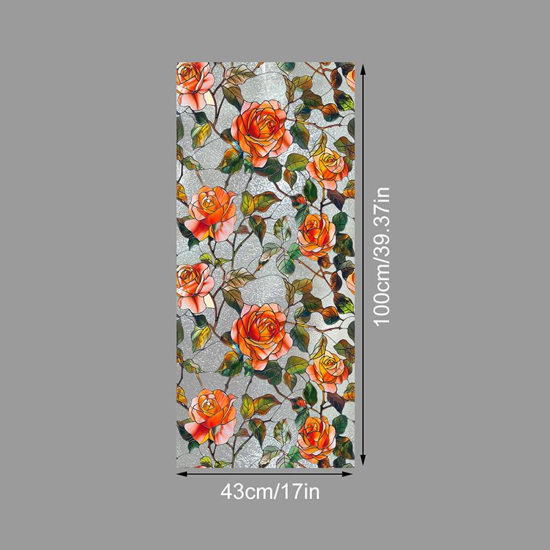 

Static Cling Window Film Privacy Protection Pvc Stained Glass Film Colorful Plants Flowers Print Home Decor Sticker (as the picture,43x100cm)
