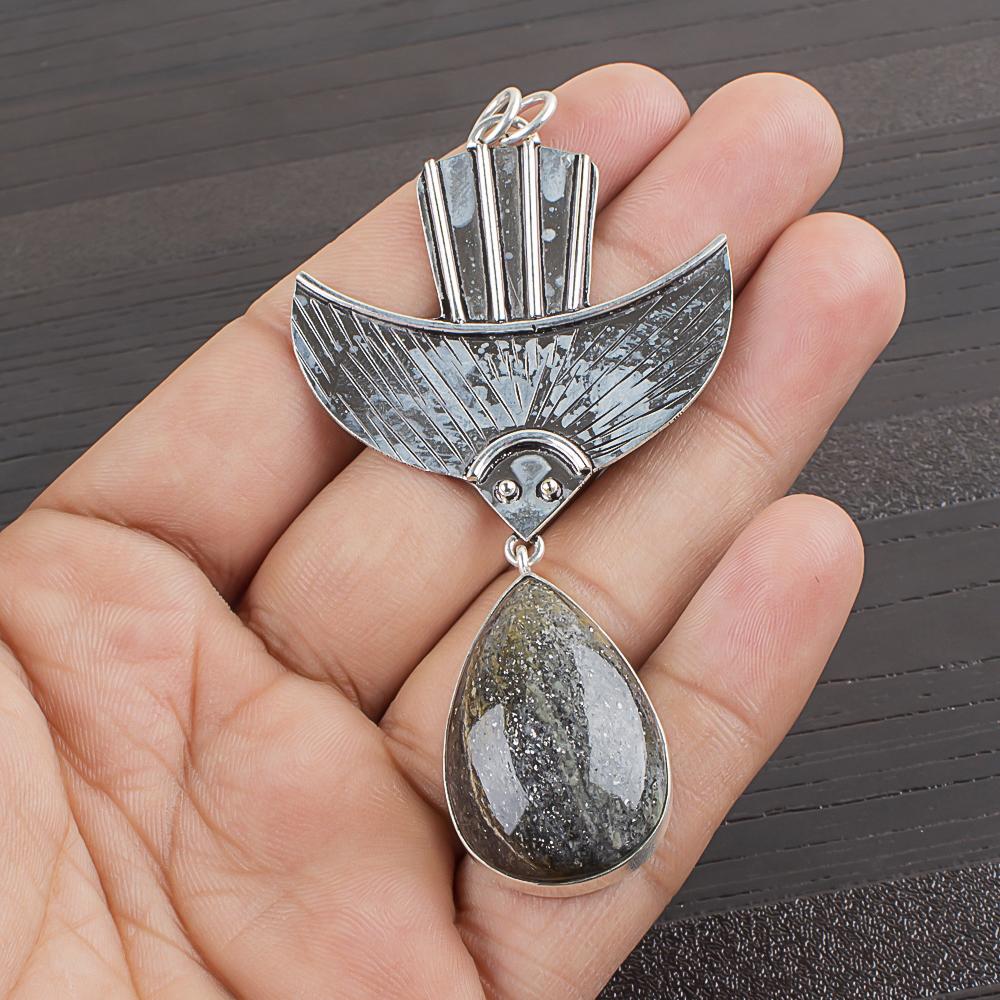 

Natural Black Doted Rutile Gemstone 925 Sterling Silver Jewelry Pendant 3.11 AJP-2056